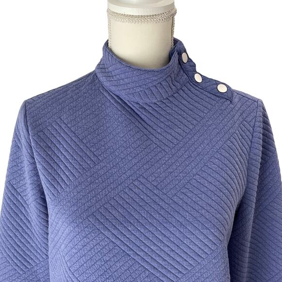 CHICO'S Weekends Sweater Womens Chico 0 or Small Blue Snap-Detail Mock-Neck Top - Picture 5 of 8